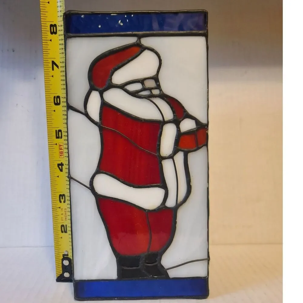 Santa Claus‎ Genuine Vintage 1998 Stained Glass Hurricane Shade Accent Light